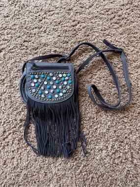Free People Fringe Crossbody Bag with Turquoise Stud Detail